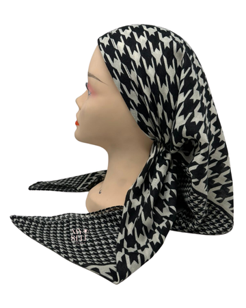 Cherie SP226 Black/White Houndstooth Pre-Tied Open Back Bandanna myselflingerie.com